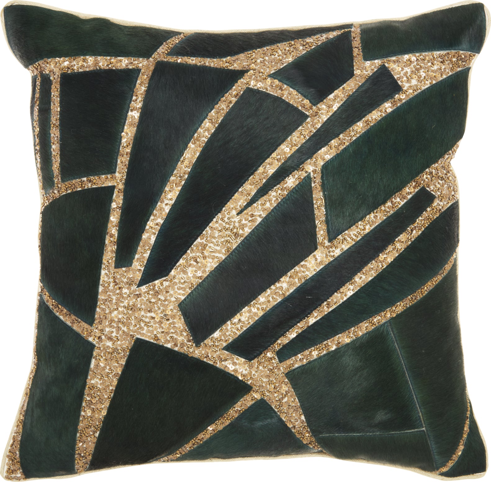 Nourison Natural Leather Hide Sequin Patches Green/Gold by Mina Victory main image