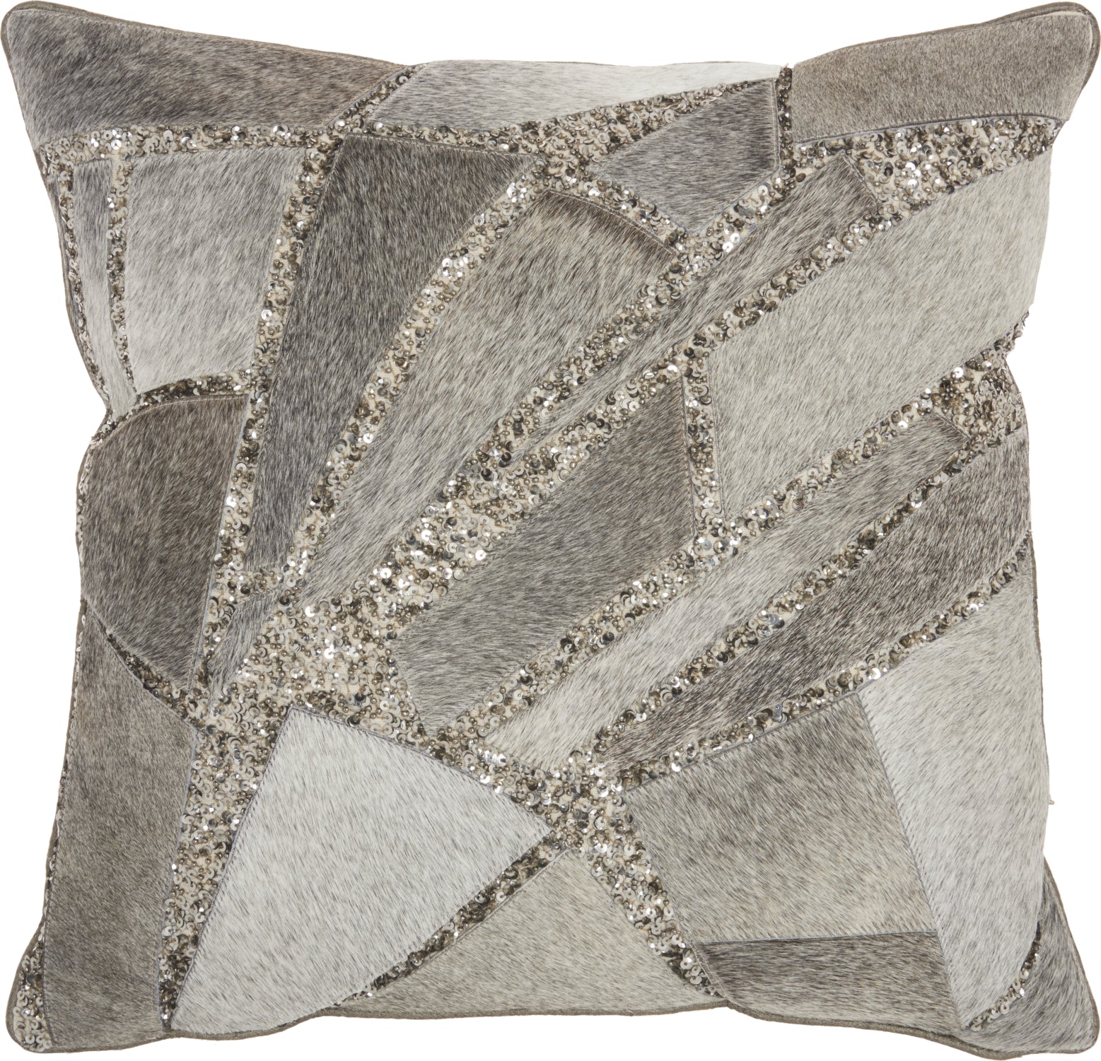 Nourison Natural Leather Hide Sequin Patches Grey Silver by Mina Victory main image