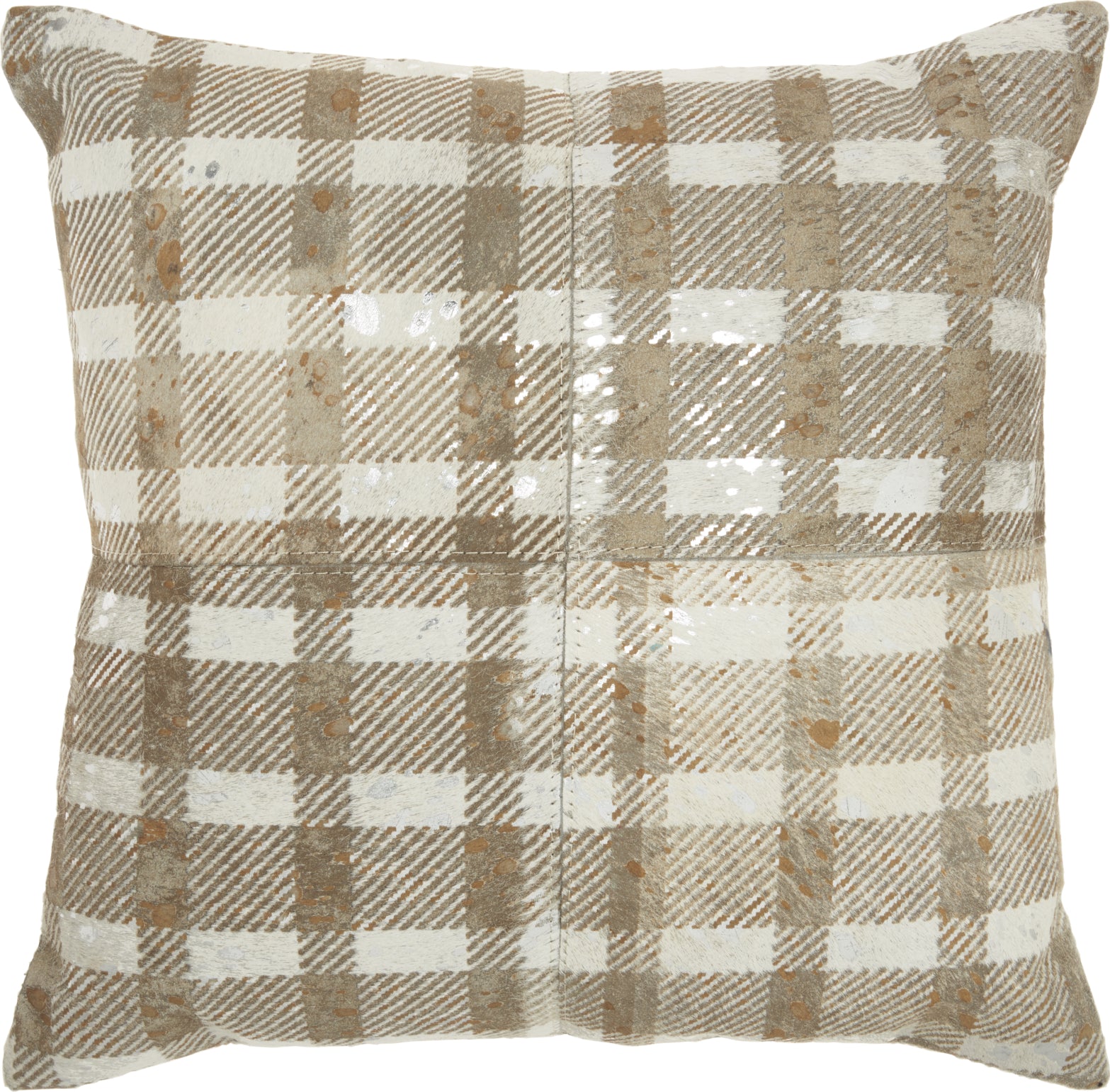Nourison Natural Leather Hide Met Plaid Lasercut White/Silver by Mina Victory main image