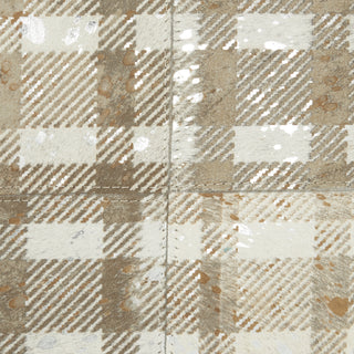 Nourison Natural Leather Hide Met Plaid Lasercut White/Silver by Mina Victory 