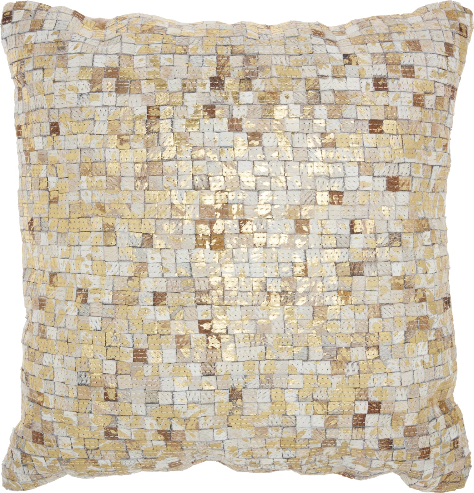 Nourison Natural Leather Hide Met Squares Piecework White/Gold by Mina Victory main image