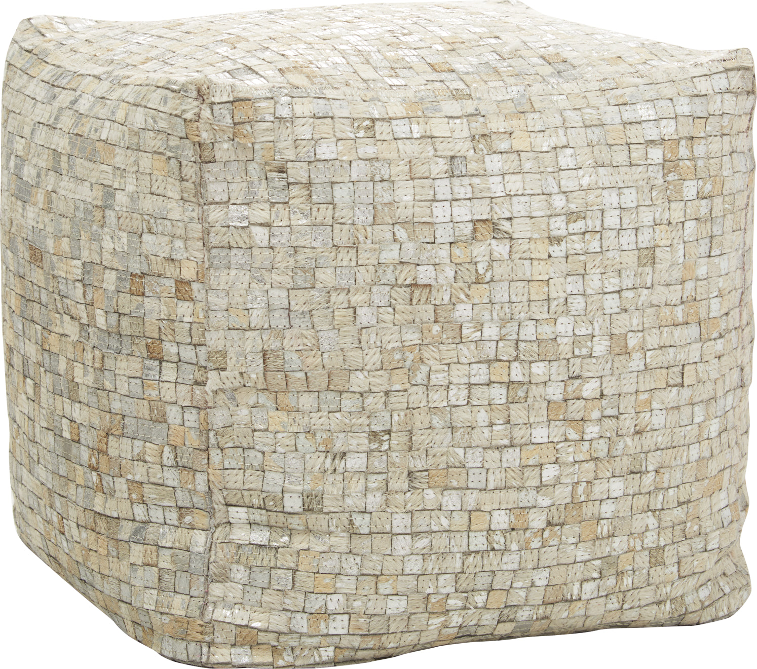 Nourison Natural Leather Hide Met Squares Piecework White/Silver by Mina Victory main image