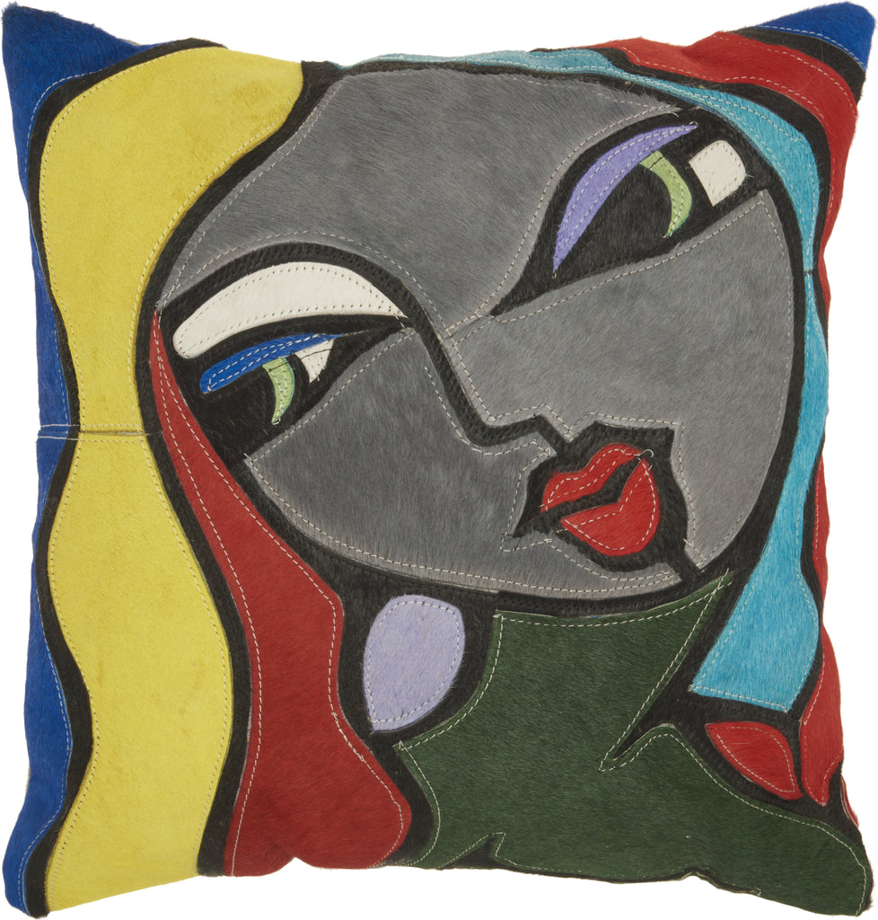 Nourison Natural Leather Hide Art Deco Portrait Multicolor by Mina Victory main image