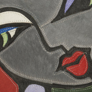 Nourison Natural Leather Hide Art Deco Portrait Multicolor by Mina Victory 