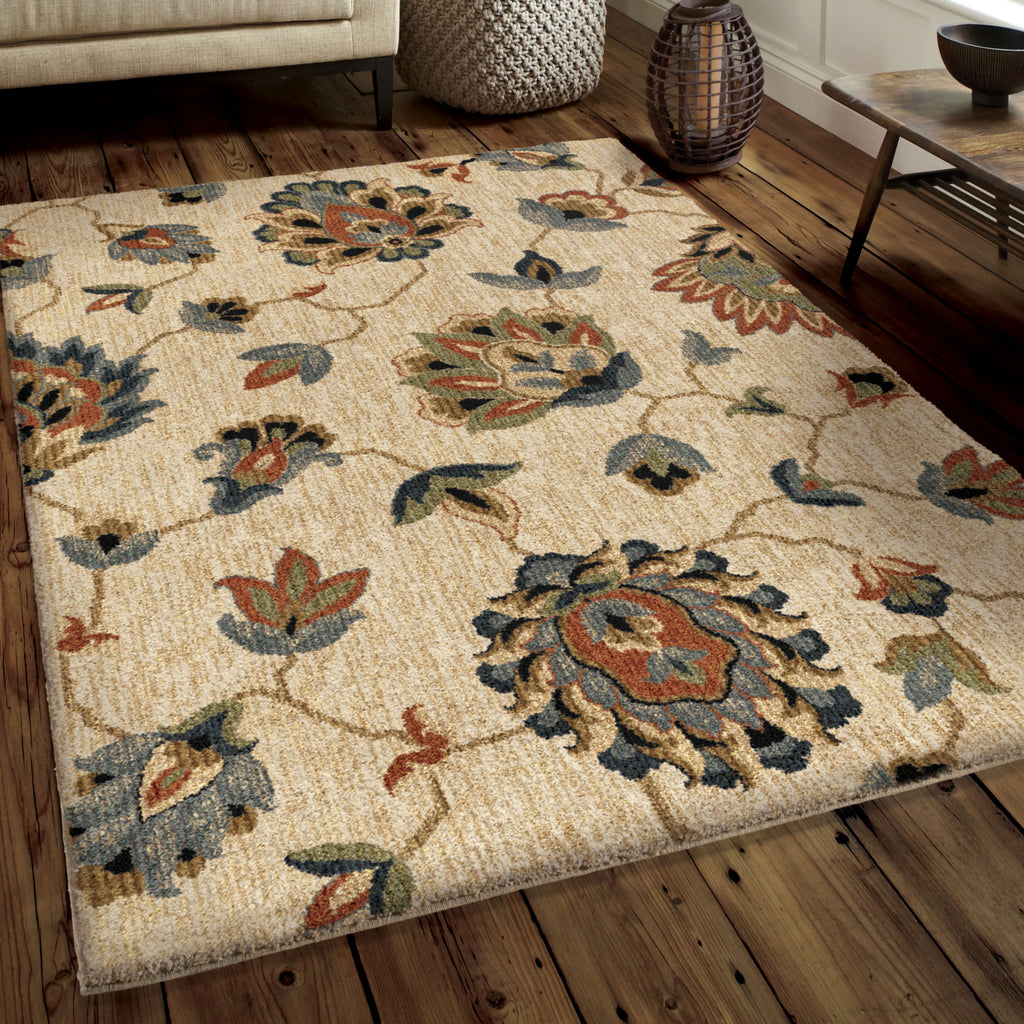 Orian Rugs New Horizons Floral Beaches Beige Area Rug Room Scene Feature