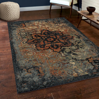 Orian Rugs New Horizons Elegant Medallion Ray Blue Area Rug Room Scene Feature