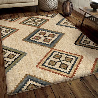 Orian Rugs New Horizons Locked Geos Beige Area Rug Room Scene Feature