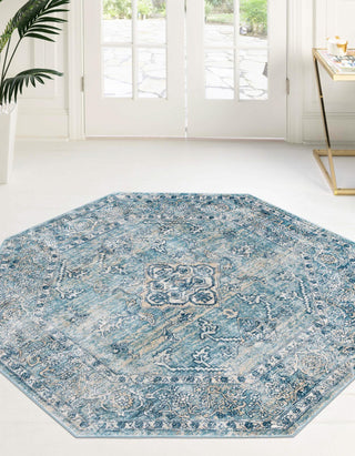 Unique Loom Newport T-NWPT4 Blue Area Rug Octagon Lifestyle Image Feature