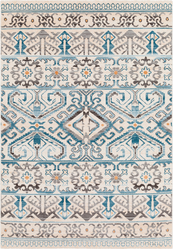 Surya Notting Hill NHL-2308 Teal Pale Blue Charcoal Light Gray Burnt Orange Peach Beige White Area Rug main image