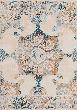 Surya Notting Hill NHL-2309 Burnt Orange Teal Pale Blue Charcoal Light Gray Peach Beige White Area Rug main image