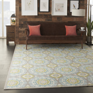 Nourison Sun and Shade SND16 Solar Flair Jade Area Rug by Waverly Room Scene Featured