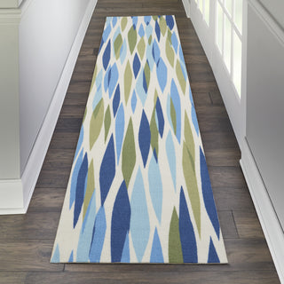 Nourison Sun and Shade SND01 Bits Pieces Seaglass Area Rug by Waverly Runner on Wood