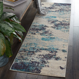 Nourison Celestial CES02 Ivory/Teal Blue Area Rug Runner In Room 