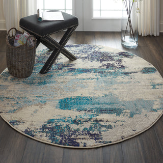 Nourison Celestial CES02 Ivory/Teal Blue Area Rug Round Room Scene 4