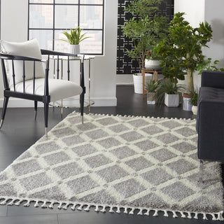 Diamond Trellis Shag DMT01 Grey/Ivory Area Rug by Nourison Room Image