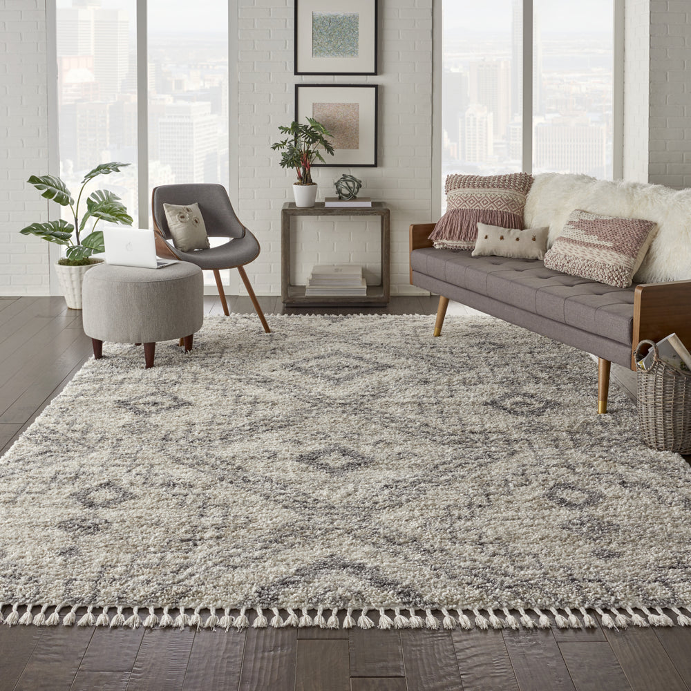 Nourison Scandinavian Shag SCN02 Ivory/Grey Area Rug Room Image Feature
