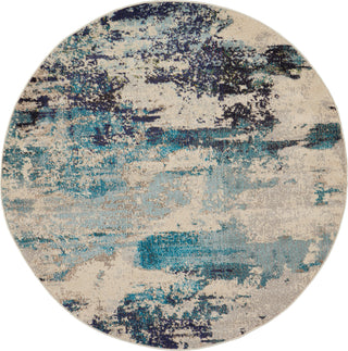 Nourison Celestial CES02 Ivory/Teal Blue Area Rug 4' Round