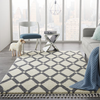 Diamond Trellis Shag DMT01 Ivory/Slate Area Rug by Nourison Texture Image