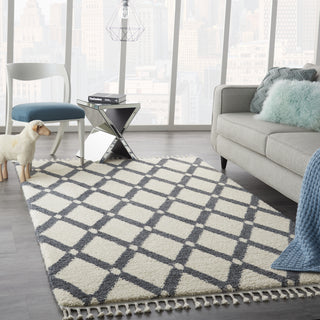 Diamond Trellis Shag DMT01 Ivory/Slate Area Rug by Nourison Room Image Feature