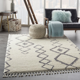 Diamond Trellis Shag DMT03 Ivory/Slate Area Rug by Nourison Room Image Feature