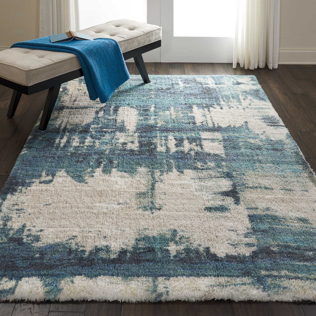 Nourison Abstract Shag ABS01 Blue Area Rug Room Image Feature