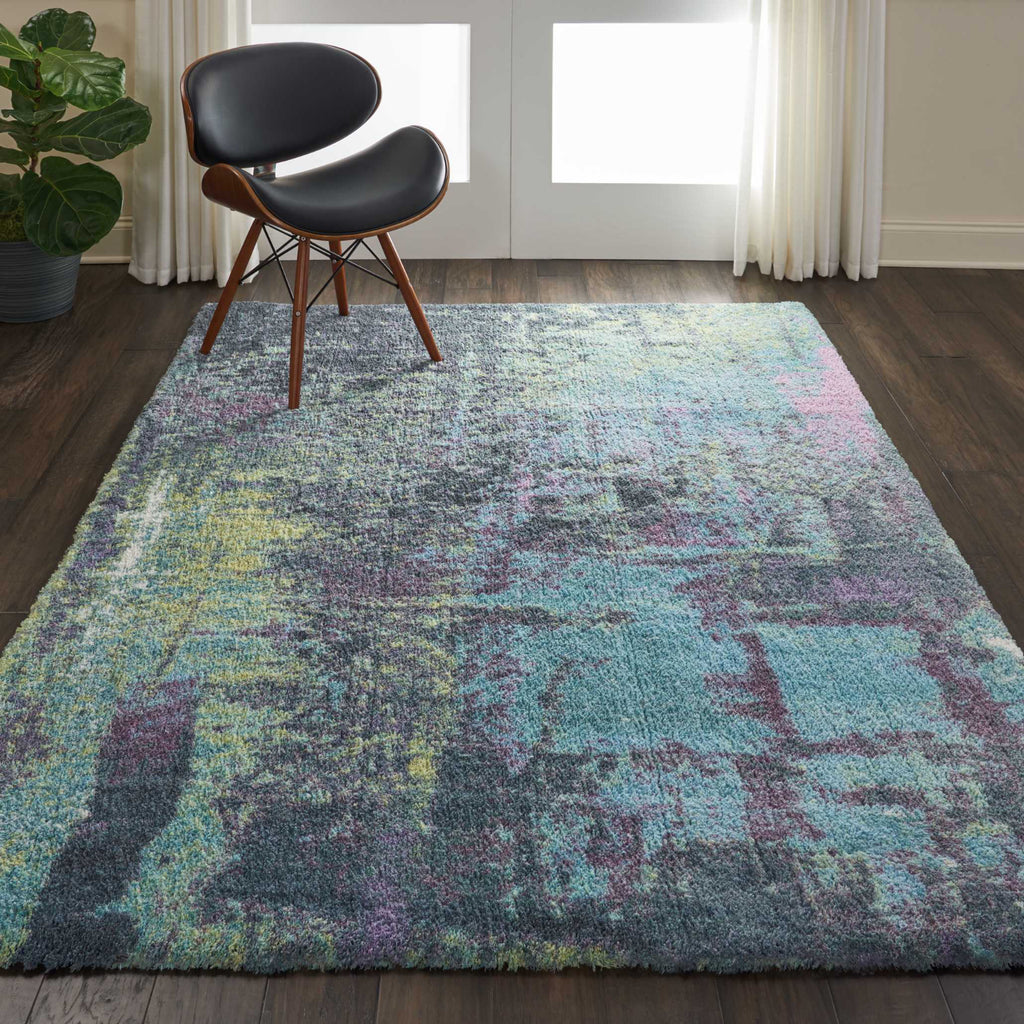 Nourison Abstract Shag ABS02 Teal Area Rug Room Image Feature