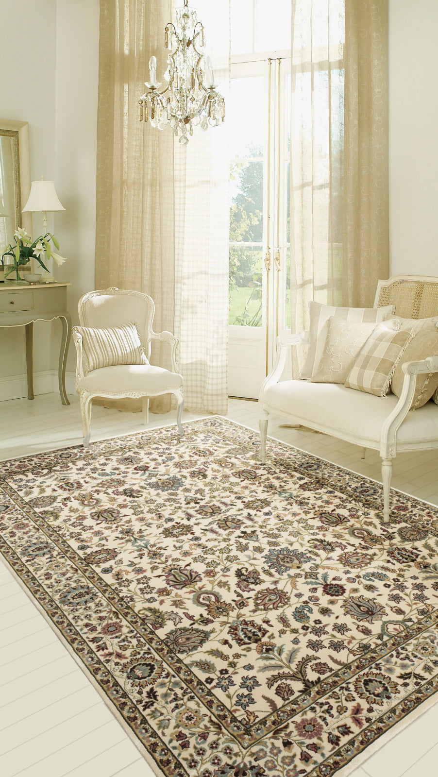 Nourison Antiquities ANT04 Royal Countryside Ivory Area Rug by Kathy Ireland 6' X 8' Living Space Shot Feature