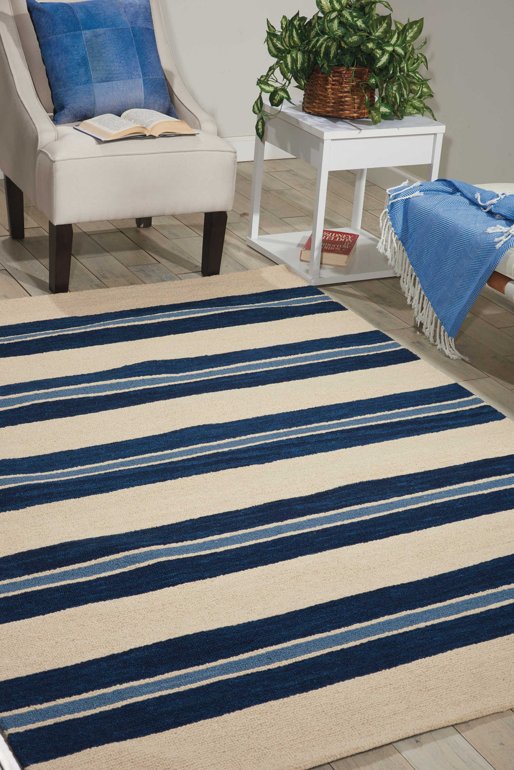 Nourison Oxford OXFD2 Awning Stripe Area Rug by Barclay Butera Room Image Feature