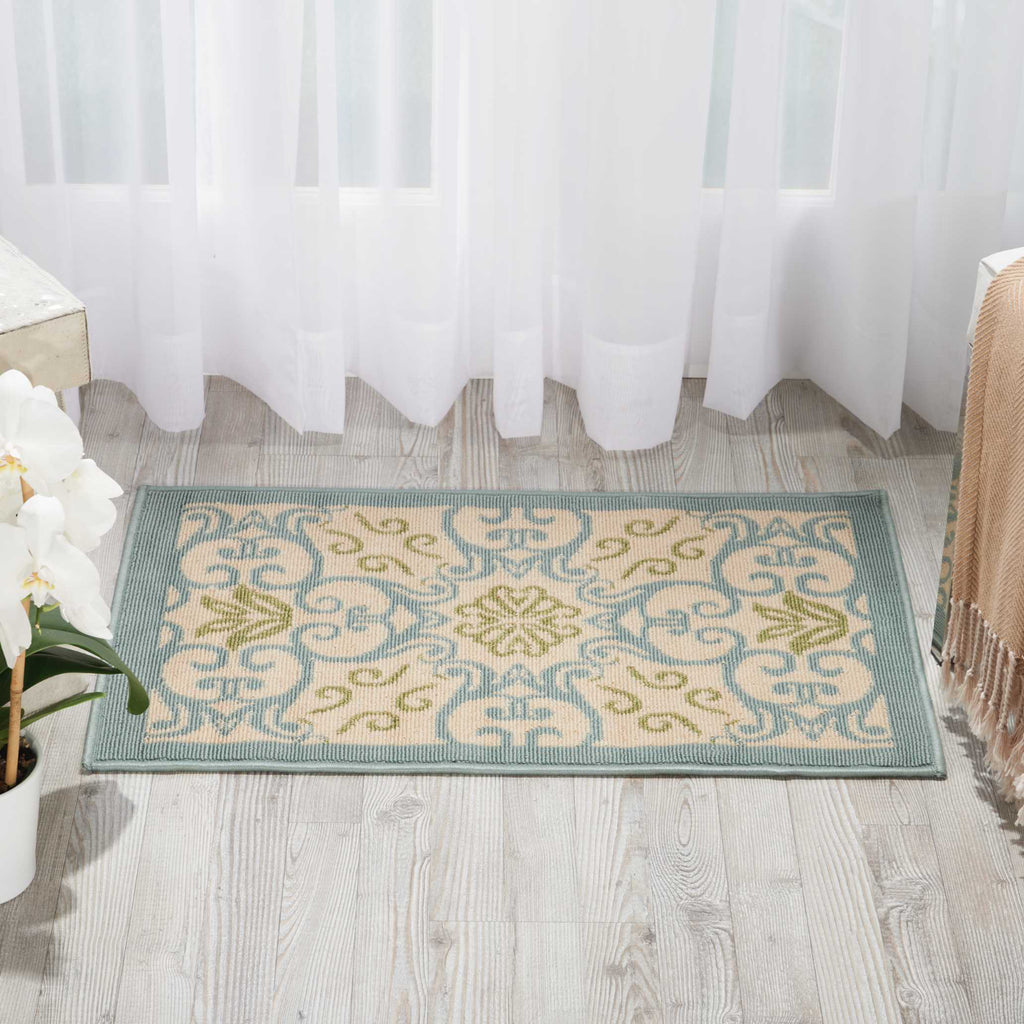 Nourison Caribbean CRB02 Ivory Blue Area Rug Room Image Feature