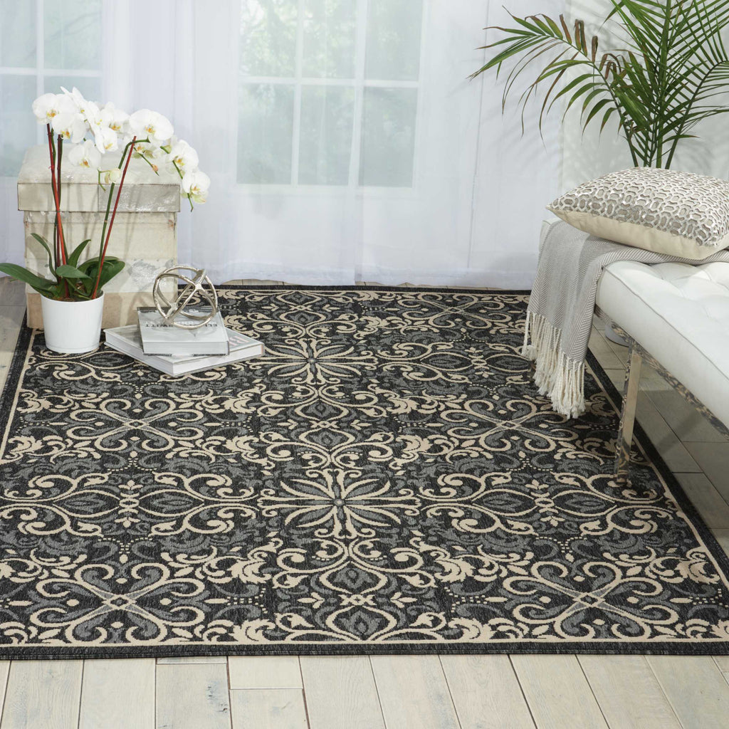Nourison Caribbean CRB12 Charcoal Area Rug Room Image Feature