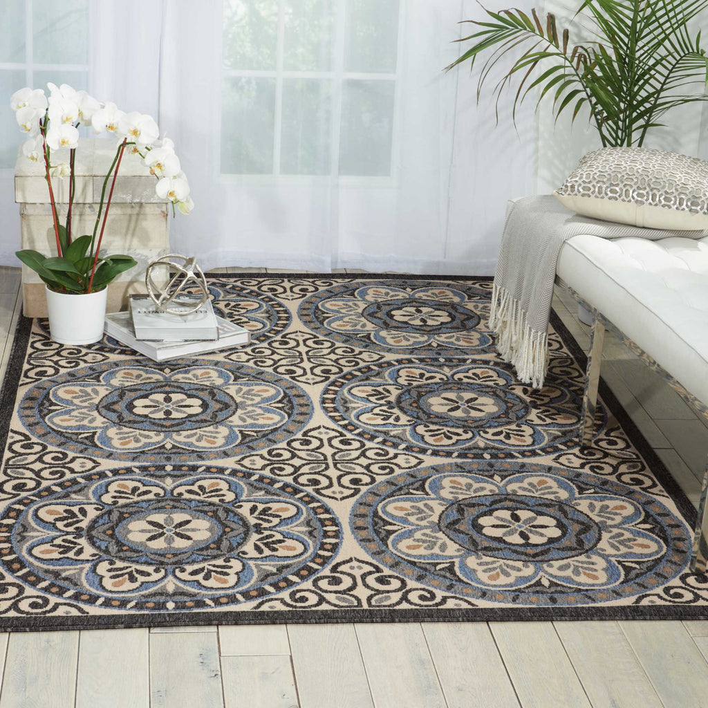 Nourison Caribbean CRB15 Ivory/Charcoal Area Rug Room Image Feature
