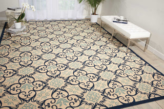 Nourison Caribbean CRB02 Ivory Navy Area Rug Room Image Feature