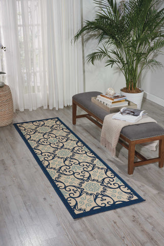 Nourison Caribbean CRB02 Ivory Navy Area Rug Room Image