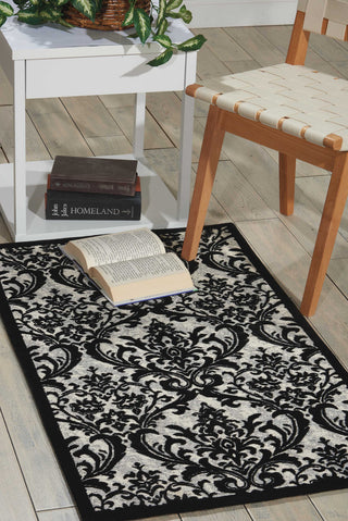 Nourison Damask DAS02 Black/White Area Rug Room Image Feature