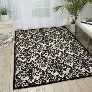 Nourison Damask DAS02 Black/White Area Rug Room Image