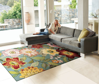 Nourison Fantasy FA18 Aqua Area Rug 5' X 8' Room Scene Featured