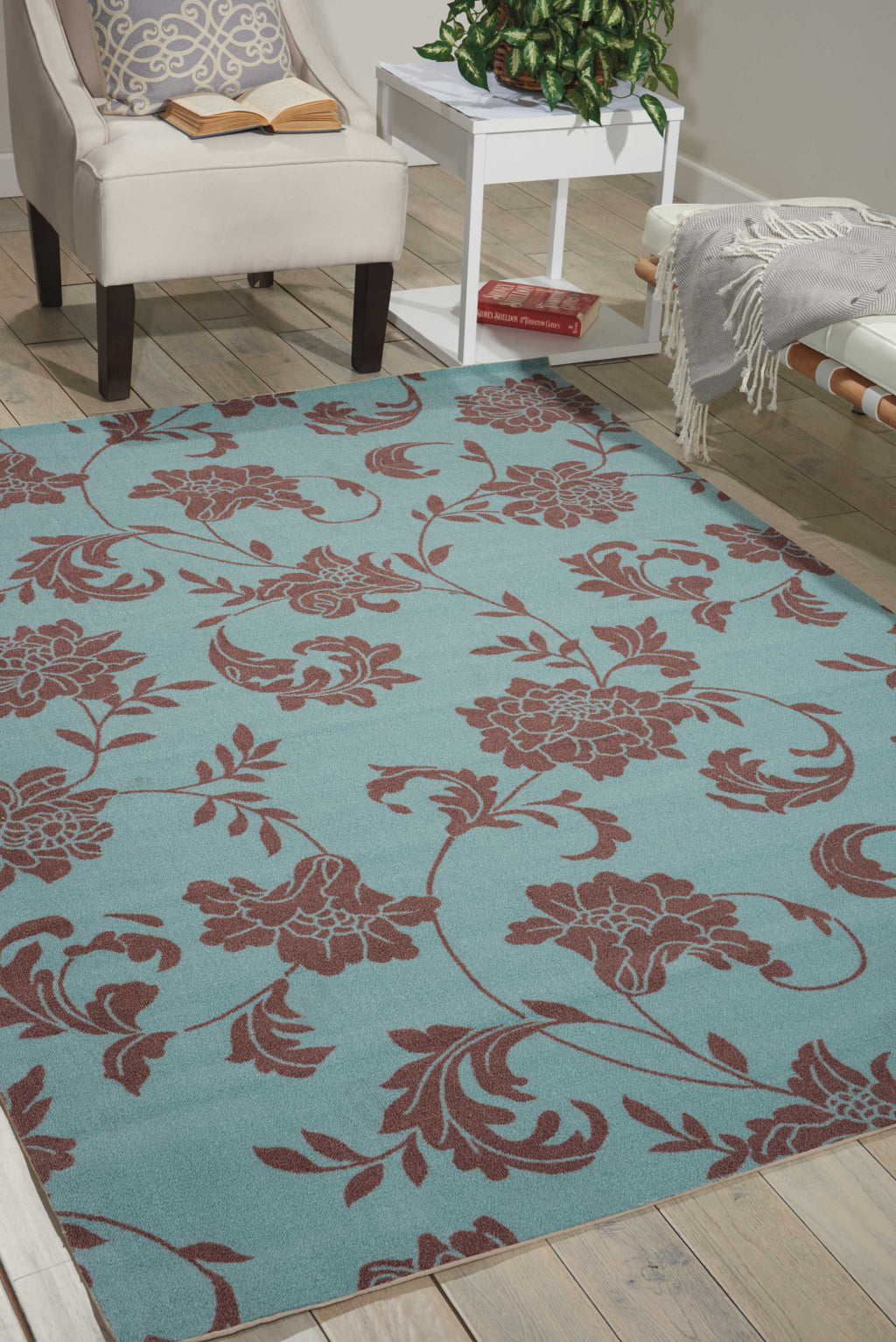 Nourison Home and Garden RS014 Light Blue Area Rug Room Image Feature