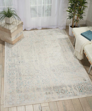 Nourison Ki34 Silver Screen KI343 Ivory/Teal Area Rug by Kathy Ireland Room Scene Featured