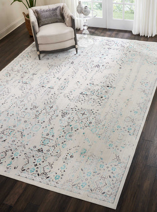 Nourison Ki34 Silver Screen KI343 Ivory/Teal Area Rug by Kathy Ireland Room Scene 3