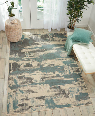 Nourison Bbl21 Lido LID03 Cream/Aqua Area Rug by Barclay Butera Room Image