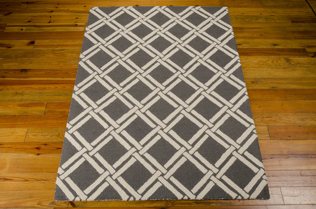 Nourison Linear LIN04 Grey Ivory Area Rug 5' X 7' Floor Shot Feature