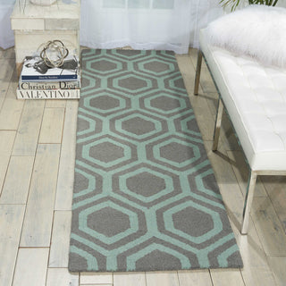 Nourison Linear LIN07 Grey Aqua Area Rug Room Image Feature