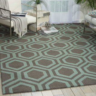 Nourison Linear LIN07 Grey Aqua Area Rug Room Image Feature