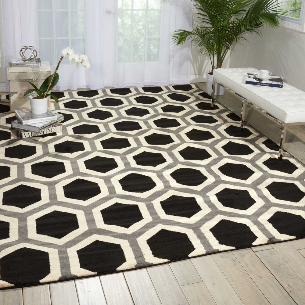 Nourison Nova NO105 Black/White Area Rug Room Image Feature