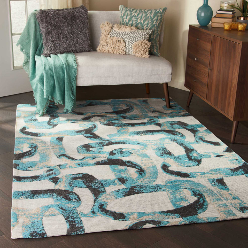 Nourison Studio Nyc Collection OM004 Midnight Teal Area Rug by Design Room Image Feature