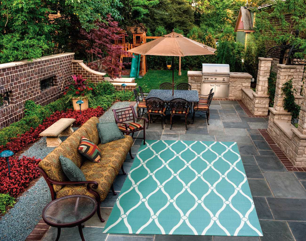 Nourison Home and Garden RS089 Aqua Area Rug Outdoor Image Feature