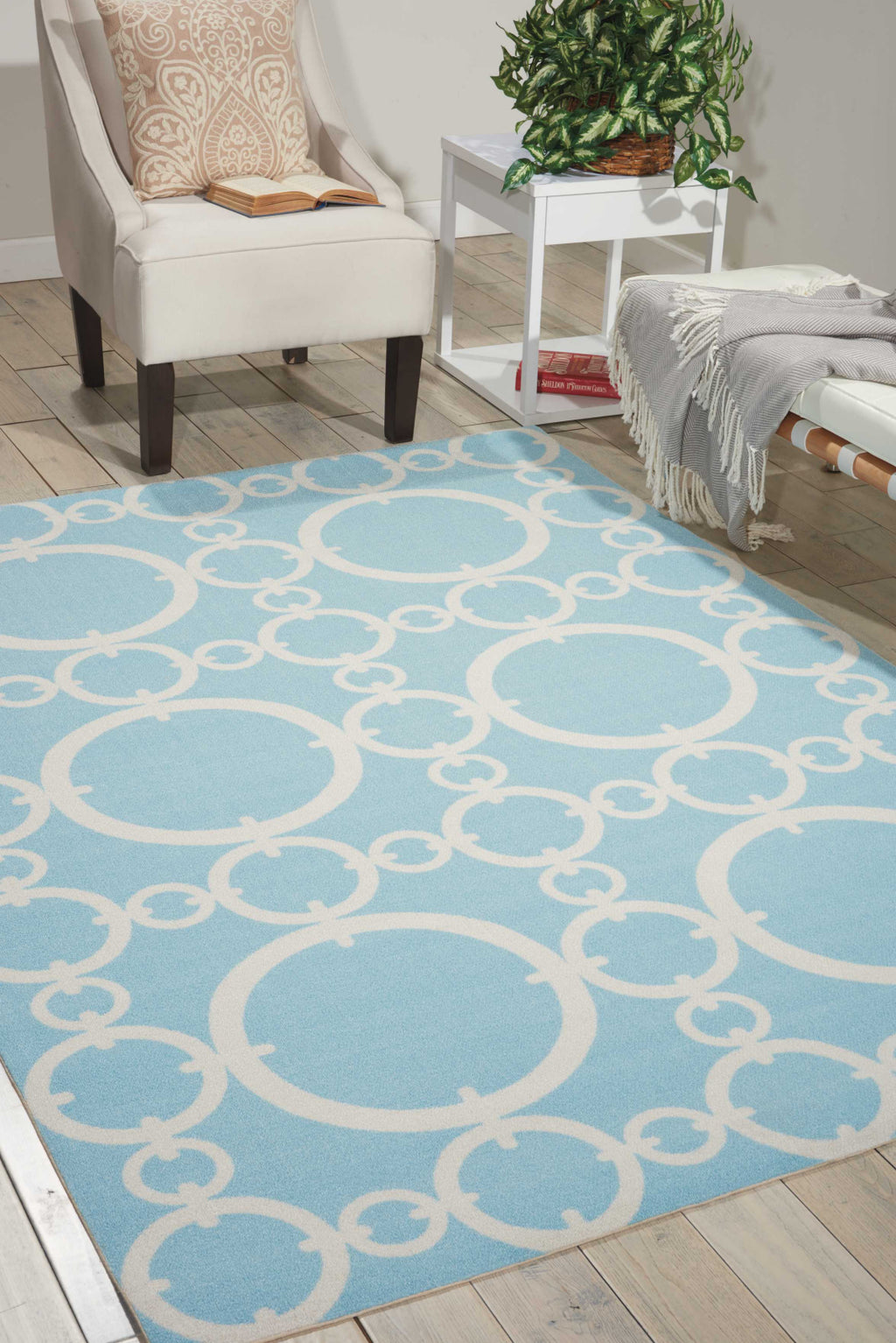 Nourison Sun and Shade SND02 Connected Aquamarine Area Rug by Waverly Room Image Feature