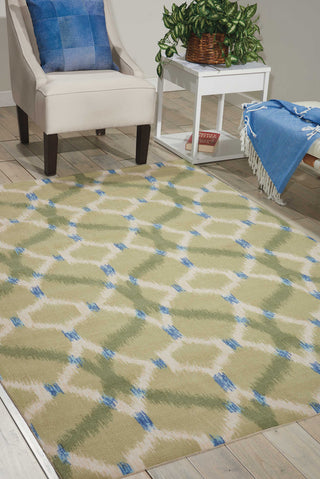 Nourison Sun and Shade SND05 Izmir Ikat Avocado Area Rug by Waverly Room Scene  Featured