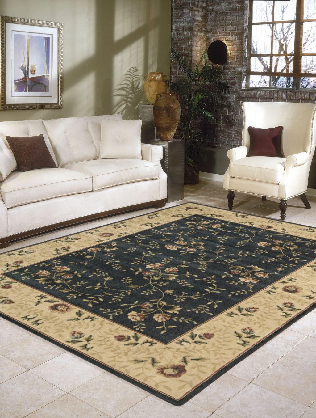 Nourison Somerset ST05 Navy Area Rug 6' X 8' Living Space Shot Feature