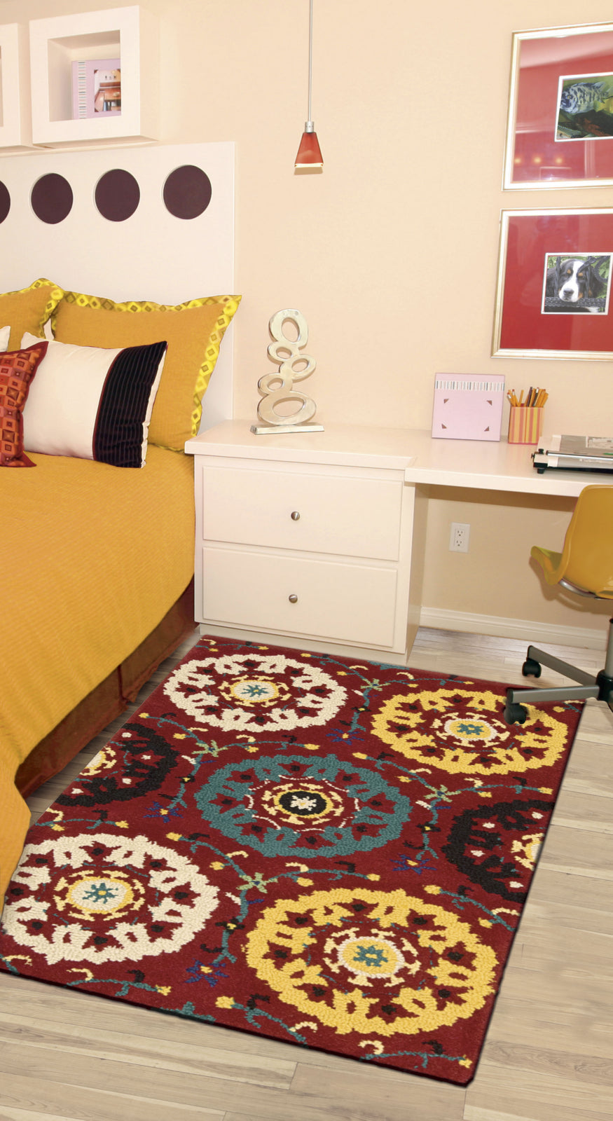 Nourison Suzani SUZ01 Red Area Rug 3' X 4' Bedroom Shot Feature